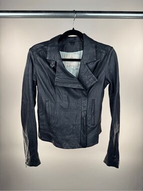 Burning Torch Black Leather Moto Jacket XS Asymmetric Zip